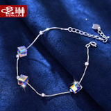 茗琳采用施华洛世奇元素水晶S925银甜蜜方糖手链 女 日韩版 时尚