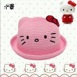 Hello Kitty 小女孩可爱遮阳帽夏季儿童卡通猫咪草帽蝴蝶结刺绣帽