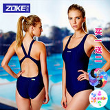 ZOKE专业连体泳衣 女士胸垫聚拢大码遮肚露背显瘦运动游泳装纯色