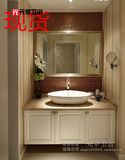 简约现代挂墙式橡木大理石台面浴室柜组合柜台上盆洗手盆洗手池柜