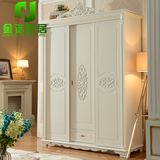 欧式衣柜卧室家具推拉门衣柜烤漆移门衣柜法式木质衣橱三门 1.7米