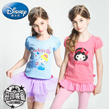 迪士尼童装  公主女童短袖T恤中大童纯棉上衣儿童卡通印花打底衫
