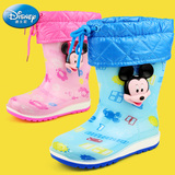 迪士尼防滑胶鞋加绒保暖幼儿小孩水鞋宝宝雨靴 儿童雨鞋男童女童