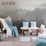 新中式客厅电视背景墙壁纸 定制无缝墙纸壁画 朦胧山水风景墙纸
