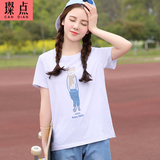 少女纯棉白色T恤短袖卡通2016新款韩范夏季宽松绣花初高中学生