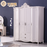 欧式衣柜 法式雕花白色衣橱木质储物柜卧室实木家具组合 四门衣柜