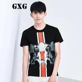 GXG男装 2016夏季韩版修身款圆领纯棉黑色短袖T恤男潮#62844027