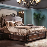 欧式双人床 1.8米深色床 美式高箱床 奢华 全实木雕刻床 卧室家具