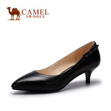Camel骆驼女鞋 舒适休闲中跟单鞋羊皮 真皮细跟鞋