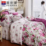 欧美家纺纯棉四件套件床上用品全棉田园韩式外贸床单紫色双人加大