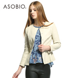 ASOBIO 2015冬季新款女装 时尚荷叶边纯色修身皮衣外套4333483880