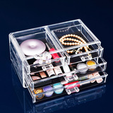 大号三层4格抽屉桌面化妆品收纳盒 透明塑料盒香水指甲油收纳盒