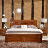 黄金黑胡桃木床 实木床1.8米双人床 简约现代中式 储物床 高箱床