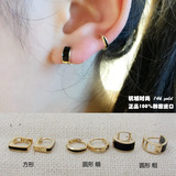 韩国正品代购进口纯14K黄金耳环耳骨 黑色滴油耳扣 时尚百搭酷
