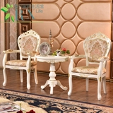 欧式实木描金圆形茶几组合田园白色小户型客厅沙发边几角几咖啡桌