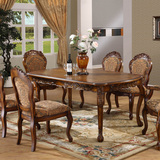 欧式餐桌椅组合长方形实木雕花古典美式餐桌橡木餐桌1.41.61.8米