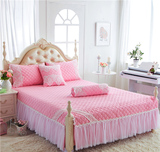 韩版公主床裙单件婚庆粉红纯棉床裙床罩加棉加厚床套床单床盖1.8m