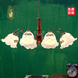 子兰灯饰欧式复古客厅吊灯田园餐厅玻璃吊灯中式复古实木客厅吊灯