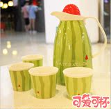 新品陶瓷水果套装水具五件套骨瓷创意家用杯具耐热冷水壶水杯套装