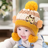 韩版童帽婴儿宝宝帽子秋冬款儿童帽子护耳帽毛线加绒冬天女童男童