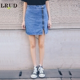 LRUD2016夏季新款高腰拉链牛仔半身裙女开叉修身A字裙牛仔短裙