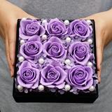 紫玫瑰9朵进口永生花玫瑰花盒保鲜花礼盒 生日祝福求爱礼物 包邮