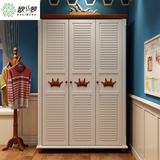 地中海三门衣柜儿童房卧室家具组合简约美式白色木质储物整体衣橱
