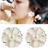 韩国2015新款时尚夸张气质大花朵珍珠耳钉 耳环女 爆款耳饰品包邮