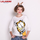 LALABOBO 拉拉波波2016年春季新款女装LABO可爱加菲猫七分袖T恤