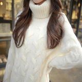 韩国正品代购秋冬季中长款高领麻花套头毛衣女韩版宽松加厚打底衫