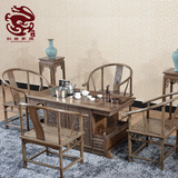鸡翅木茶桌中式功夫茶桌椅组合 中罗马茶台套装 实木仿古红木家具