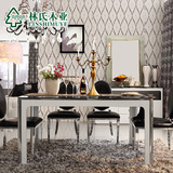 预林氏木业现代简约餐桌椅组合家具长方形钢化玻璃6人桌Y-CT213