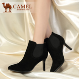 camel骆驼女鞋新款百搭简约优雅羊绒松紧带小尖头细高跟女士短靴