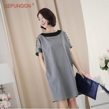 GEFUNOON2016夏季新款韩版时尚麻灰色复古女士大码宽松短袖连衣裙