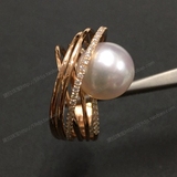 18K玫瑰金 钻石镶嵌 Mik*moto同款豪华个性 10mm南洋海水珍珠戒指