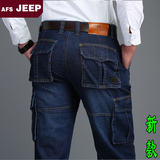 男装正品AFS/JEEP工装牛仔裤 直筒春季薄款时尚多袋宽松休闲男裤