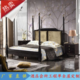 新中式实木床 酒店会所样板间布艺床 现代复古双人床 1.8米床定制