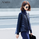 Amii女装旗舰店艾米冬新款针织拼罗纹圆弧长短摆修身大码羽绒服