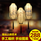 新现代中式灯笼手绘仿古餐厅过道包间门厅会所灯古典方形三头吊灯
