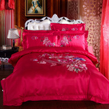 床上用品床单床罩大红被套婚庆 江南苏绣四件套高档全棉贡缎特价