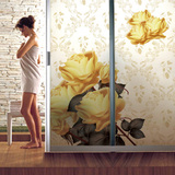 特价玻璃贴纸玻璃贴膜 磨砂半透明衣柜移门浴室黄色玫瑰花 F021