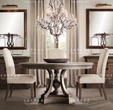 美式实木圆桌欧式新古典餐桌法式家具餐桌椅组合仿古复古做旧家具