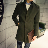 2015秋冬装 韩版修身纯色中长款大衣男士羊毛呢风衣男呢子外套潮