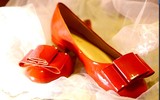 欧洲站蝴蝶结婚鞋子新娘鞋粗跟单鞋中跟婚鞋红色平底真皮漆皮女鞋