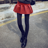 冬季韩版空气层太空棉百褶大裙摆加厚加绒显瘦高腰假两件打底裤裙