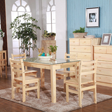 家具松木餐桌椅组合钢化玻璃方格餐桌子 实木靠背椅 简约现代