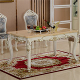 欧式新款整装餐桌椅组合高档大理石长方桌实木描金雕花长方桌子