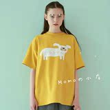 塔卡沙日系童趣简约百搭插画黄色女款宽松款小狗系列印花纯棉T恤