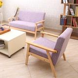 日式小户型布艺单人双人沙发卡座沙发纯实木扶手沙发椅咖啡休闲椅