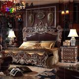 别墅新古典全实木头层真牛皮双人床软靠背婚床欧法式奢华成人大床